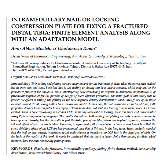 Intramedullary Nail or Locking Compression Plate For Fixing a Fractured Distal Tibia: Finite Element Analysis Along With an Adaptation Model