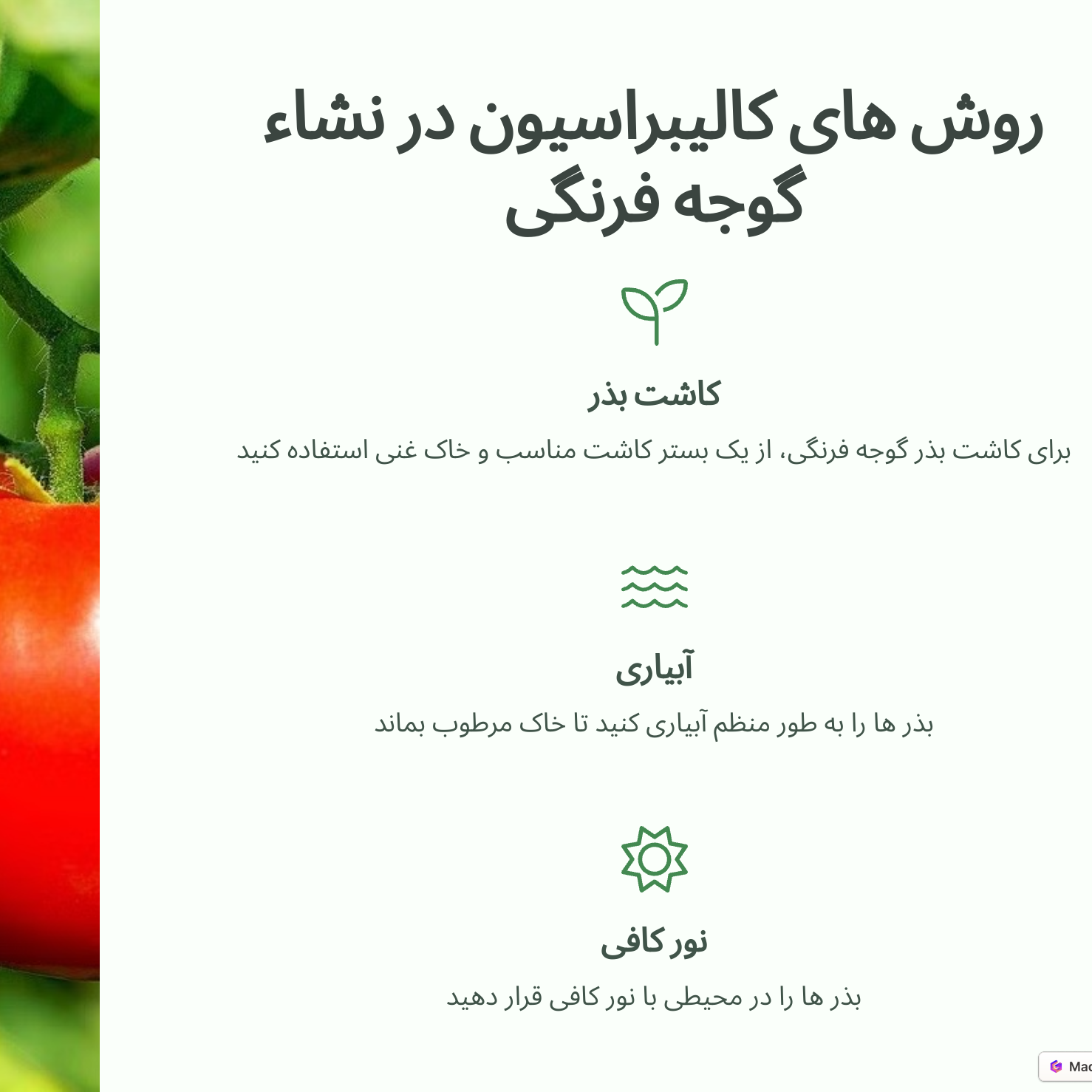 کالیبراسیون نشاء کار برنج و گوجه فرنگی