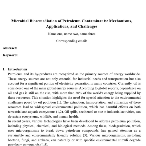 نمونه کار ویرایش مقاله در زمینه ی Microbial Bioremediation of Petroleum Contaminants